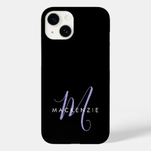 Monogram Elegant modern zwart lavenderscript Case-Mate iPhone 14 Hoesje