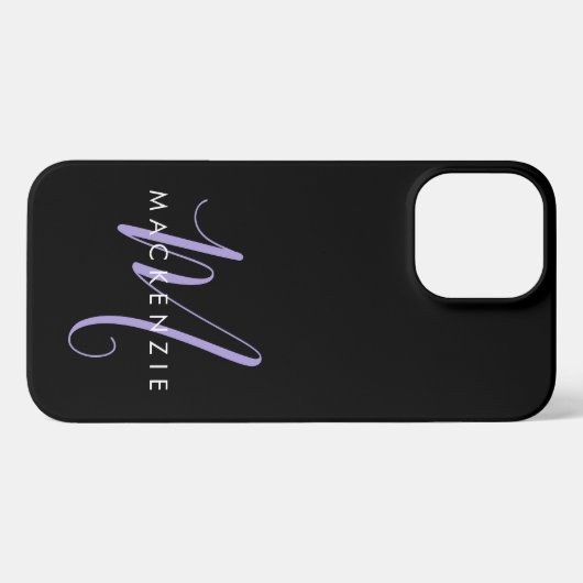 Monogram Elegant modern zwart lavenderscript iPhone Hoesje (Achterkant horizontaal)