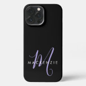 Monogram Elegant modern zwart lavenderscript iPhone Hoesje (Achterkant)