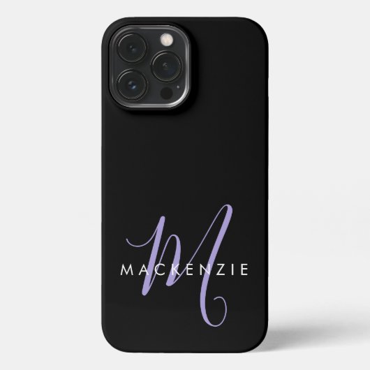 Monogram Elegant modern zwart lavenderscript iPhone Hoesje (Achterkant)