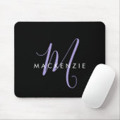 Monogram Elegant modern zwart lavenderscript Muismat (Met muis)