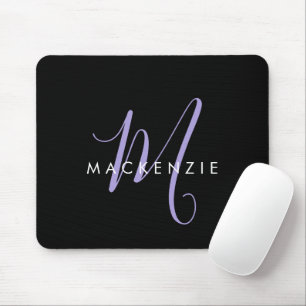 Monogram Elegant modern zwart lavenderscript Muismat