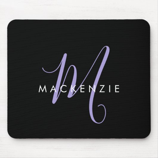 Monogram Elegant modern zwart lavenderscript Muismat (Voorkant)