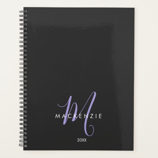 Monogram Elegant modern zwart lavenderscript Planner (Voorkant)