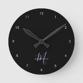 Monogram Elegant modern zwart lavenderscript Ronde Klok (Voorkant)