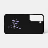 Monogram Elegant modern zwart lavenderscript Samsung Galaxy Hoesje (Achterkant horizontaal)