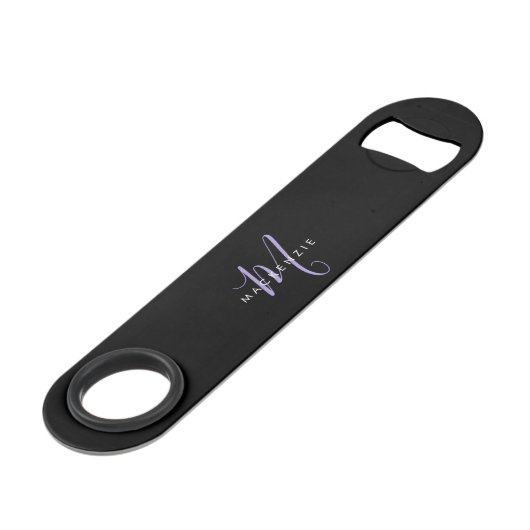 Monogram Elegant modern zwart lavenderscript Speed Flessenopener (Voorkant Gekanteld)