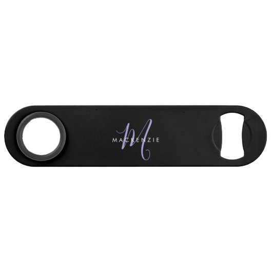 Monogram Elegant modern zwart lavenderscript Speed Flessenopener (Voorkant (Horizontaal))