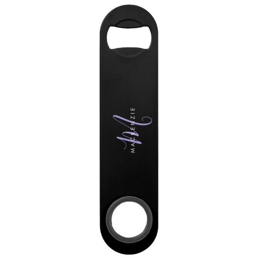 Monogram Elegant modern zwart lavenderscript Speed Flessenopener (Achterkant)