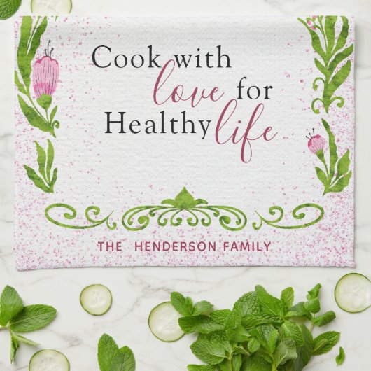 Monogram Elegant Motivatie Roze Bloemen Theedoek (Gevouwen)