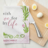 Monogram Elegant Motivatie Roze Bloemen Theedoek (Quarter Fold)