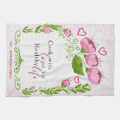 Monogram Elegant Motivatie Roze Bloemen Theedoek (Horizontaal)