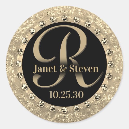 Monogram Elegant Names Gold Glam Seal Ronde Sticker (Voorkant)