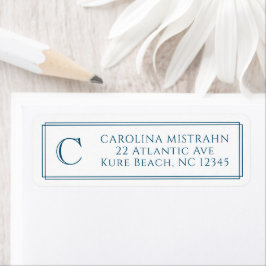 Monogram Elegant Navy Blauwe Rand Briefpapier Etiket