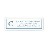 Monogram Elegant Navy Blauwe Rand Briefpapier Etiket (Voorkant)