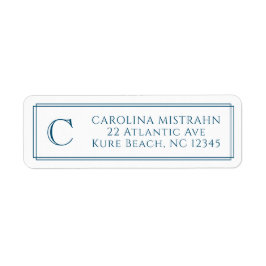 Monogram Elegant Navy Blauwe Rand Briefpapier Etiket