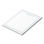 Monogram Elegant Navy Blauwe Rand Briefpapier Notitieblok (Linkerzijde)