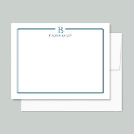 Monogram Elegant Navy Blauwe Rand Briefpapier Notitiekaartje