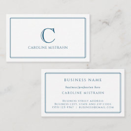Monogram Elegant Navy Blauwe Rand Briefpapier Visitekaartje