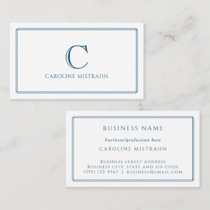 Monogram Elegant Navy Blauwe Rand Briefpapier Visitekaartje