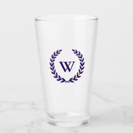 Monogram Elegant Navy Blue Classic Laurel Leaves Glas