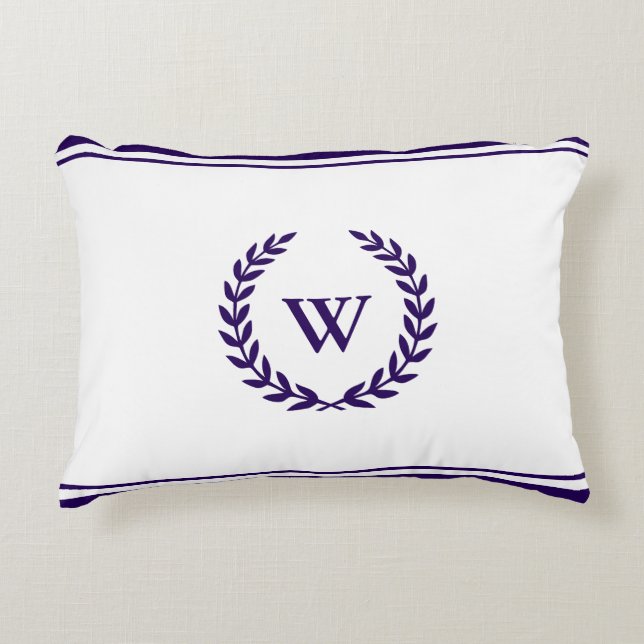 Monogram Elegant Navy Blue en White Accent Pillow Decoratief Kussen (Voorkant)