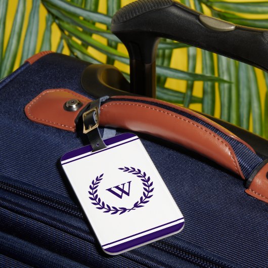 Monogram Elegant Navy Blue White Bagagelabel (Voorkant Insitu 1)