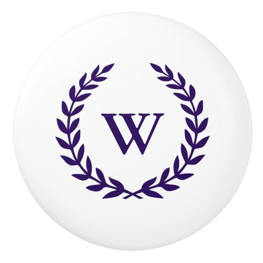 Monogram Elegant Navy Blue White Ceramic Knob Keramische Knop (Voorkant)