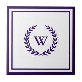 Monogram Elegant Navy Blue White Ceramic Tegel Tegeltje