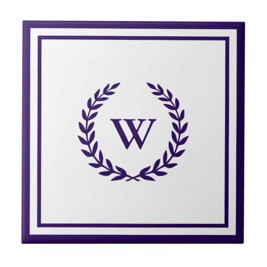 Monogram Elegant Navy Blue White Ceramic Tegel Tegeltje (Voorkant)