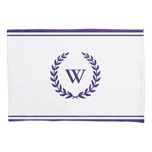 Monogram Elegant Navy Blue White Kussenslopen (Voorkant-Links)