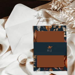 Monogram Elegant Navy Bruiloft Uitnodigingen Wikkel