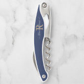 Monogram Elegant Navy Script Initiaal Naam Kurkentrekker (Achterkant)