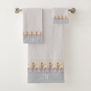 Monogram, Elegant, Paarden op Gainsboro Asgrauw Bad Handdoek
