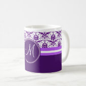 Monogram Elegant  Paars en White Damask Koffiemok (Voorkant rechts)