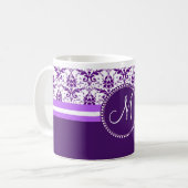 Monogram Elegant  Paars en White Damask Koffiemok (Voorkant links)