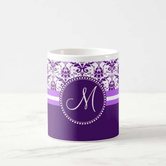 Monogram Elegant  Paars en White Damask Koffiemok (Center)