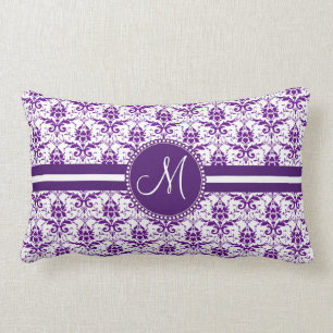 Monogram Elegant Paars en White Damask Kussen