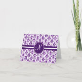 Monogram Elegant Paars en White Damask Notitiekaartje (Voorkant)