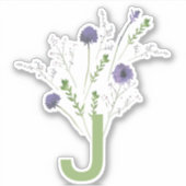 Monogram Elegant Paarse Groene Bloemen Patroon Sticker (Voorkant)