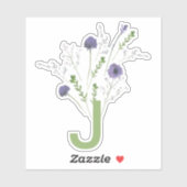 Monogram Elegant Paarse Groene Bloemen Patroon Sticker (Vel)