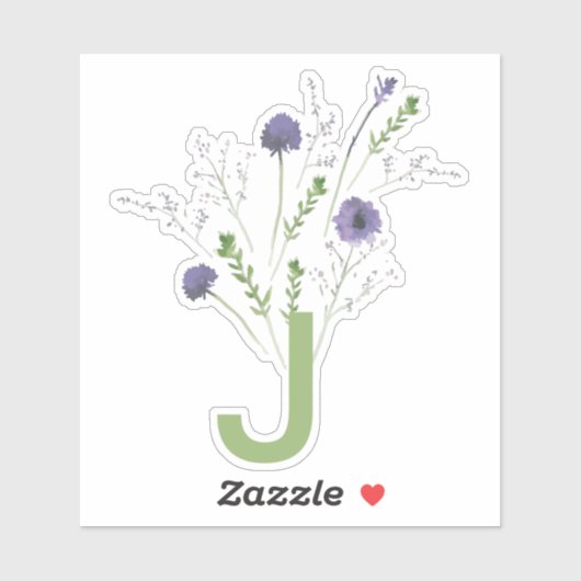 Monogram Elegant Paarse Groene Bloemen Patroon Sticker (Vel)