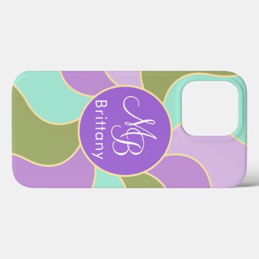 Monogram Elegant Paarse Groene Retro Zonnegolven Case-Mate iPhone Case (Achterkant (horizontaal))