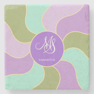 Monogram Elegant Paarse Groene Retro Zonnegolven Stenen Onderzetter