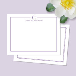 Monogram Elegant Paarse Rand Briefpapier Notitiekaartje