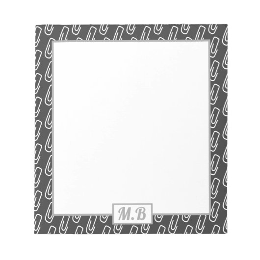 Monogram Elegant Paperclip zwart-wit Patroon Notitieblok (Voorkant)