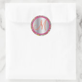 Monogram Elegant Pink en Silver  Paisley Ronde Sticker (Tas)