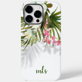Monogram Elegant Pink Floral Tropical Palm Shadows Case-Mate iPhone 14 Pro Max Hoesje