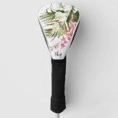 Monogram Elegant Pink Floral Tropische Palmen Golfheadcover (Voorkant)