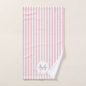 Monogram Elegant Pink French Ticking Stripes Name Bad Handdoek (Handdoek)